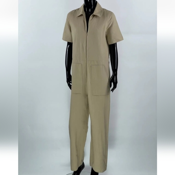 COS Linen Cotton Jumpsuit Size 6 Beige Women Zip Up Collared Minimalist - Picture 1 of 12